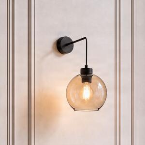 TK Lighting Стена лампа Cubus, черен/кехлибар, стъкло, Ø 18 cm, E27, Затъмняване, Кафяв / ръждив, Дневна/трапезария, Стъкло, Модерен, Глобус
