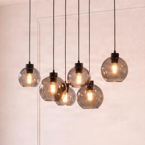 TK Lighting Кубична висяща лампа, димно сиво, стъкло, дължина 74 см, 6 светлини, Затъмняване, Сив, Дневна/трапезария, Стъкло, Модерен