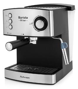 Кафемашина еспресо Rohnson R-986, 850W, 20 bar, метална плоча за затопляне на чашките, двоен филтър от неръждаема стомана за перфектен каймак, инокс