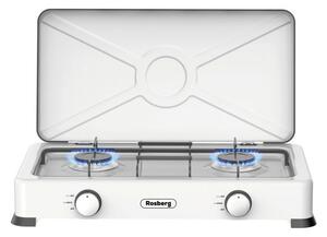 Газов котлон Rosberg R51454E2 white, 2 нагревателни зони, въглеродна стомана, скара за тиган, бял