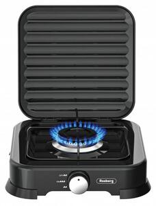 Газов котлон Rosberg R51454D1 black, 1 нагревателни зона, въглеродна стомана, скара за тиган, черен