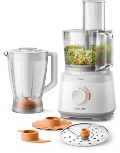 Кухненски робот Philips HR7320/00, 700W, 2 + импулсен режим настройки на скоростта, инструмент за месене, диск за емулгиране, 2.1L купа, 1L кана, бял