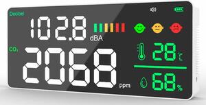 Термохигрометър Levenhuk Wezzer Air PRO CN20, цветен LCD дисплей, монитор за качество на въздуха и шум, термометър, влагомер, часовник, шумомер, оценка на общото ниво на комфорт, бял
