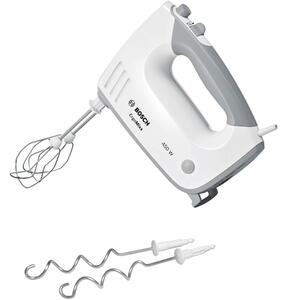 Миксер Bosch MFQ36400, 450 W, 5 степени на работа, с турбо, бъркалки за тесто, бъркалки за тесто, бял