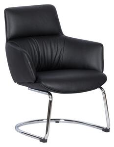 Посетителски стол Carmen Kells, до 130 кг, естествена кожа, хромирана база, черен