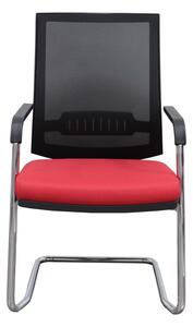 Посетителски стол RFG Elli 05 M (MOON 05/CR10/NF06), до 120кг, дамаска/меш, метална база, лумбална опора, червен