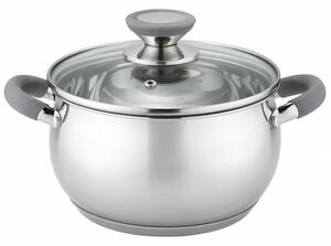 Тенджера Voltz OV51210N18, вместимост 2.5l, 18cm диаметър, неръждаема стомана, капак от закалено стъкло, инокс, силиконови сиви дръжки