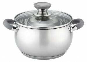 Тенджера Voltz OV51210N24, вместимост 6l, 24cm диаметър, неръждаема стомана, капак от закалено стъкло, инокс, силиконови сиви дръжки
