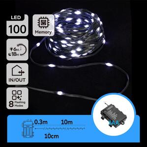 Aigostar LED външен коледен гирлянд 100 LED, 8 функции, 10,3 м, IP44, студена бя