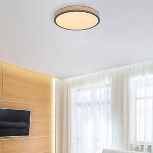 Globo LED лампа за таван Doro, Ø 45 cm, тъмен графит/дърво, дърво, CCT, Затъмняване, Дърво, Дневна/трапезария, Дървесина, Модерен