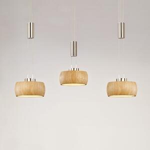 FISCHER & HONSEL LED висяща лампа Shine-Wood, дъб/никел, дължина 100 cm 3 светлини., Затъмняване, Дърво, Дневна/трапезария, Дървесина, Модерен