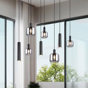 Trio Lighting Висяща лампа Mataro, хром/черно, 118 cm, 8 светлини, стъкло/метал, Затъмняване, Черен, Дневна/трапезария, Стъкло, Модерен