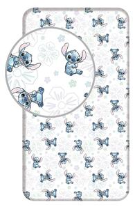 Бял еластичен единичен памучен детски чаршаф 90x200 cm Lilo and Stitch "Ohana White" – Jerry Fabrics