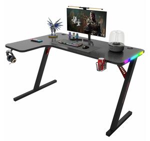 Гейминг бюро P201, 1400 x 600-1000 x 740 mm, RGB подсветка, поставка за слушалки и чаша, черно