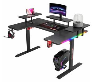 Гейминг бюро P203, 1600 x 740 x 1000 mm, RGB подсветка, поставка за слушалки и чаша, черно