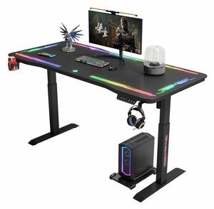 Гейминг бюро Y109, 1200 x 720-1170 x 600 mm, до 100 кг. натоварване, RGB подсветка, поставка за слушалки и чаша, електрическо управление на височина, черно