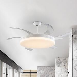 Schuller Valencia LED тавански вентилатор Vento бял/прозрачен, DC Ø 150 cm, тих, Затъмняване, Прозрачен, Дневна/трапезария, Пластмаса, Модерен