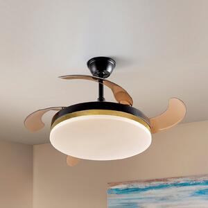 Schuller Valencia LED тавански вентилатор Vento черен/златен/пушен Ø 100 cm тих, Затъмняване, Сив, Дневна/трапезария, Пластмаса, Модерен