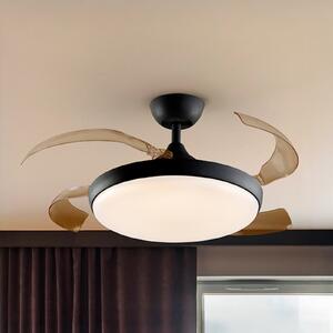 Schuller Valencia LED тавански вентилатор Venturi черен/пушен DC Ø 106 cm тих, Затъмняване, Сив, Дневна/трапезария, Пластмаса, Модерен