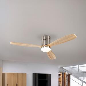 Schuller Valencia LED тавански вентилатор Siroco, никел/светло дърво Ø 132 cm, безшумен, Затъмняване, Дърво, Дневна/трапезария, Дървесина, Модерен