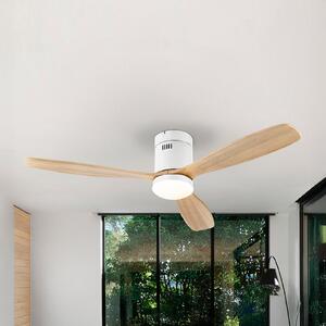 Schuller Valencia LED тавански вентилатор Siroco, бял/светло дърво Ø 132 cm, тих, Затъмняване, Дърво, Дневна/трапезария, Дървесина, Модерен