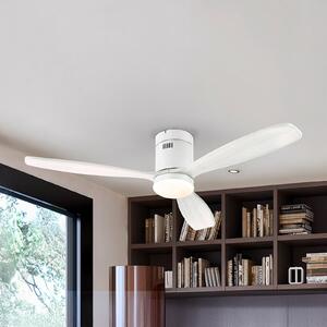 Schuller Valencia LED тавански вентилатор Siroco, бял, Ø 132 cm, тих, CCT, Затъмняване, Бял, Дневна/трапезария, Дървесина, Модерен