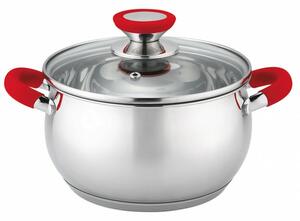 Тенджера Voltz OV51210N20, вместимост 3.5l, 20cm диаметър, неръждаема стомана, капак от закалено стъкло, инокс, силиконови червени дръжки