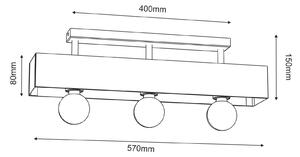 Лампа за таван Miluza, черно/кафяво, дължина 57 cm, дърво, 3 светлини