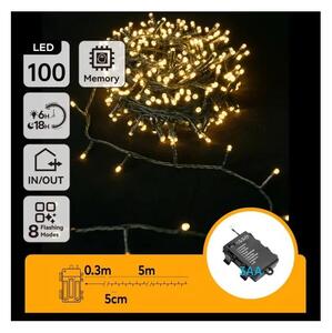 Aigostar - LED външен гирлянд, 100 LED / 8 функции, 3xAA, 5,3 m, IP44, топла бяла светлина