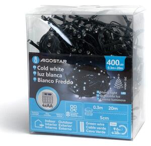 Aigostar - LED външен коледен гирлянд 400xLED/8 функции 4xAA 20,3 m студено бяло