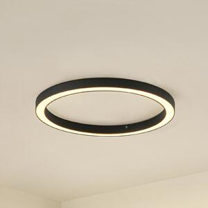 Lucande LED таванска лампа Neor, черна, Ø 60 cm, CCT, с регулиране на яркостта, Затъмняване, Черен, Коридор, Метал, Модерен