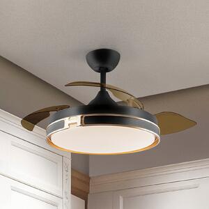 Schuller Valencia LED тавански вентилатор Herón черен/златен/пушен Ø 106 cm тих, Затъмняване, Сив, Дневна/трапезария, Пластмаса, Модерен