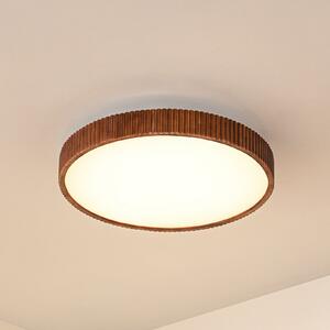 Lindby LED плафон Velua, бял/тъмно дърво, CCT, Ø 50 cm, Затъмняване, Дърво, Дневна/трапезария, Дървесина, Модерен