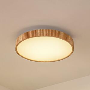 Lindby LED таванска лампа Velua, бяла/светло дърво, CCT, Ø 50 cm, Затъмняване, Дърво, Дневна/трапезария, Дървесина, Модерен