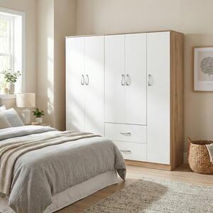Гардероб с 5 врати, Athos I V21, бял-сонома, 170x42x180 см
