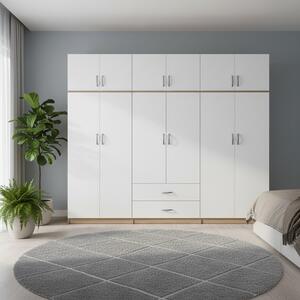 Гардероб с 6 врати, Athos I V10, бял-дъб, 240x42x240 см