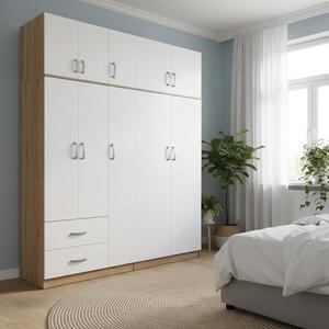Гардероб с 5 врати, Athos I V23, бял-дъб, 170x42x240 см