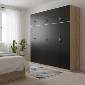 Гардероб с 6 врати, Athos II V7, антрацит-дъб, 240x42x240 см