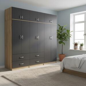 Гардероб с 6 врати, Athos V29, антрацит-дъб, 240x42x240 см