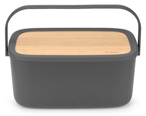 Кутия за хляб Brabantia Nic 1003255, 39.5 см, Бамбуков капак, Дръжка за носене, Тъмносив