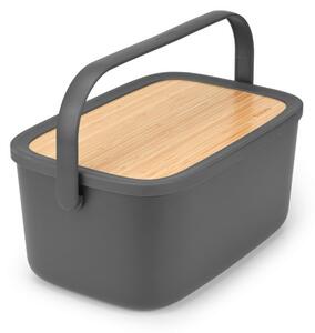 Кутия за хляб Brabantia Nic 1003255, 39.5 см, Бамбуков капак, Дръжка за носене, Тъмносив