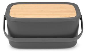 Кутия за хляб Brabantia Nic 1003255, 39.5 см, Бамбуков капак, Дръжка за носене, Тъмносив