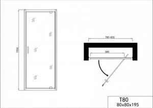 Oтваряема врата за баня ELITE-T, хром - 80 х 195 см