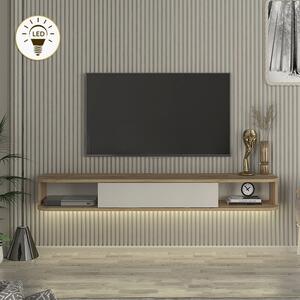 Cross TopMebel меламинов стенен ТВ шкаф с LED осветление в сепет дъб - цвят пясъчник 150x29.6x19.2cm