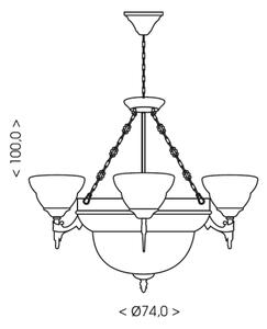 Brilagi - Полилей на верига DAHLIA 6xE27/40W/230V, Ø 74 см, месинг
