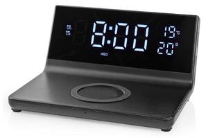 Nedis WCACQ20BK - Будилник с LCD и безжично зареждане 15W/5V, черен
