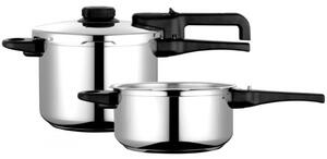 Тенджера под налягане Fagor Dual Xpress 4+6L, 2 бр, 30-90 kPa, 22 см, 5 защити, 3-слойно дъно, Неръждаема стомана 18/10, Индукция, Сребрист