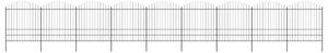 VidaXL Градинска ограда с пики, стомана, (1,75-2)x15,3 м, черна