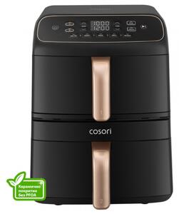 Фритюрник с горещ въздух Cosori Turbo Tower Compact CAF-DC861, 2630W, 2x4.3 л, 40-230°C, 5 програми, Керамично покритие, Синхронизация, Черен/розово злато