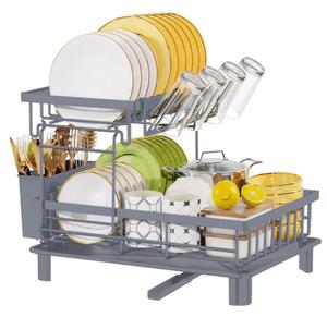 Сушилник за съдове HausRoland HR306-4, 2 нива, 48.5 х 33 х 32.5 см, неръждаема стомана, сив